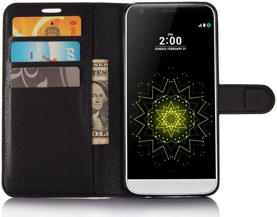 LG G6 Portemonnee Hoesje Lychee Zwart afbeelding 1