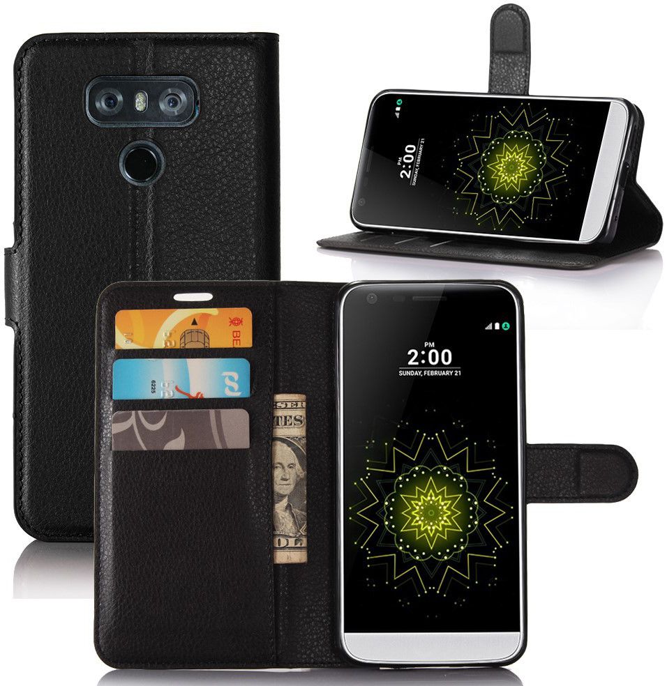 LG G6 Portemonnee Hoesje Lychee Zwart afbeelding 6
