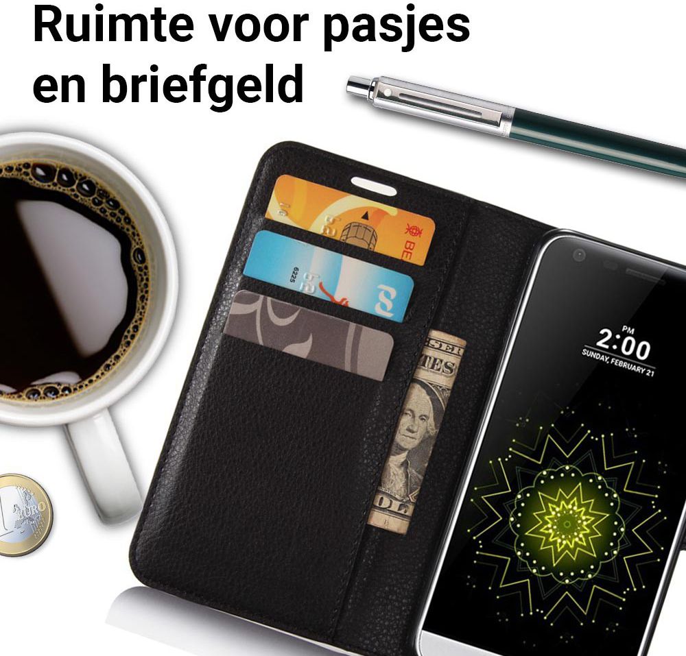 LG G6 Portemonnee Hoesje Lychee Zwart afbeelding 2