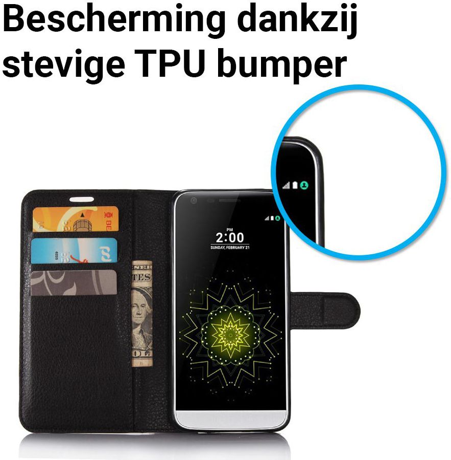 LG G6 Portemonnee Hoesje Lychee Zwart afbeelding 4