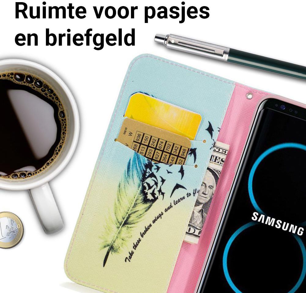 Samsung Galaxy S8 Portemonnee Print Hoesje Feather afbeelding 2