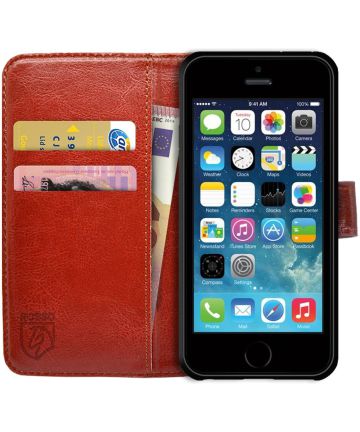 Rosso Apple iPhone 5/5S/SE Hoesje Premium Book Cover Bruin Hoesjes