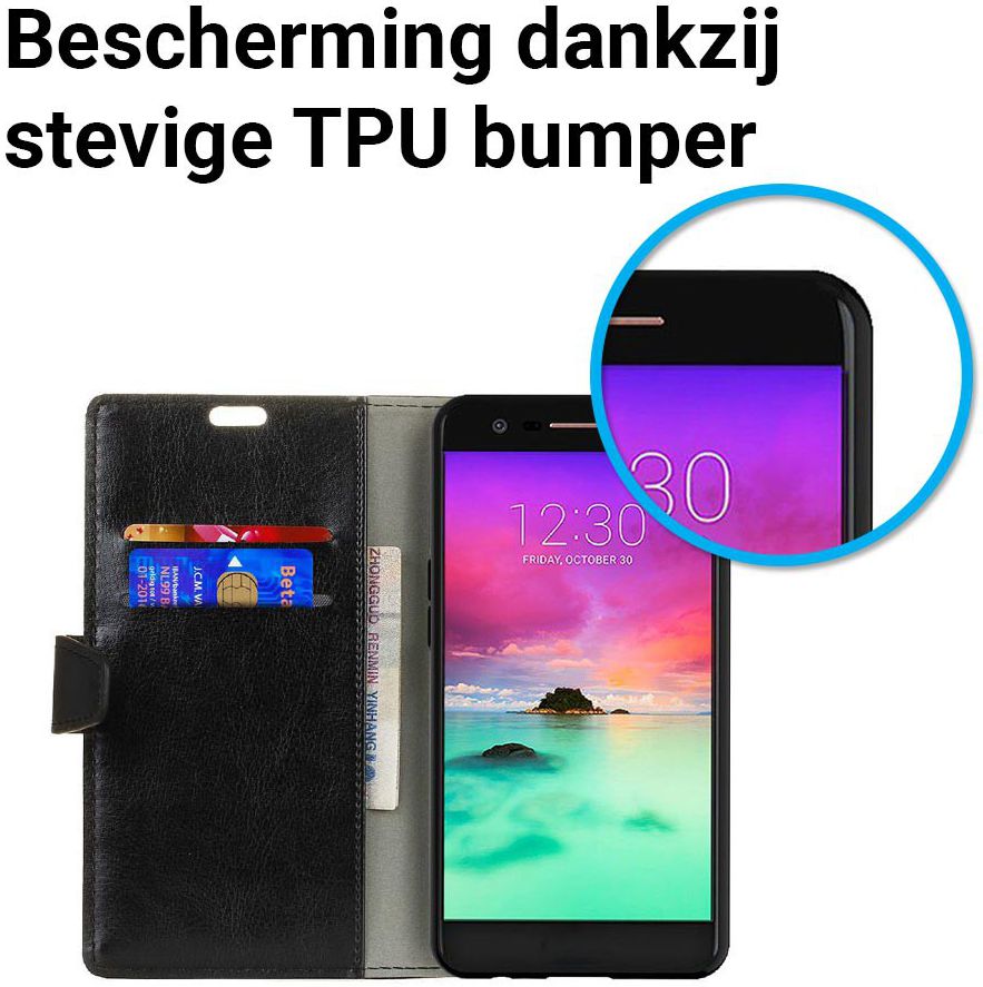 LG K10 (2017) Portemonnee Hoesje met Standaard Zwart afbeelding 4