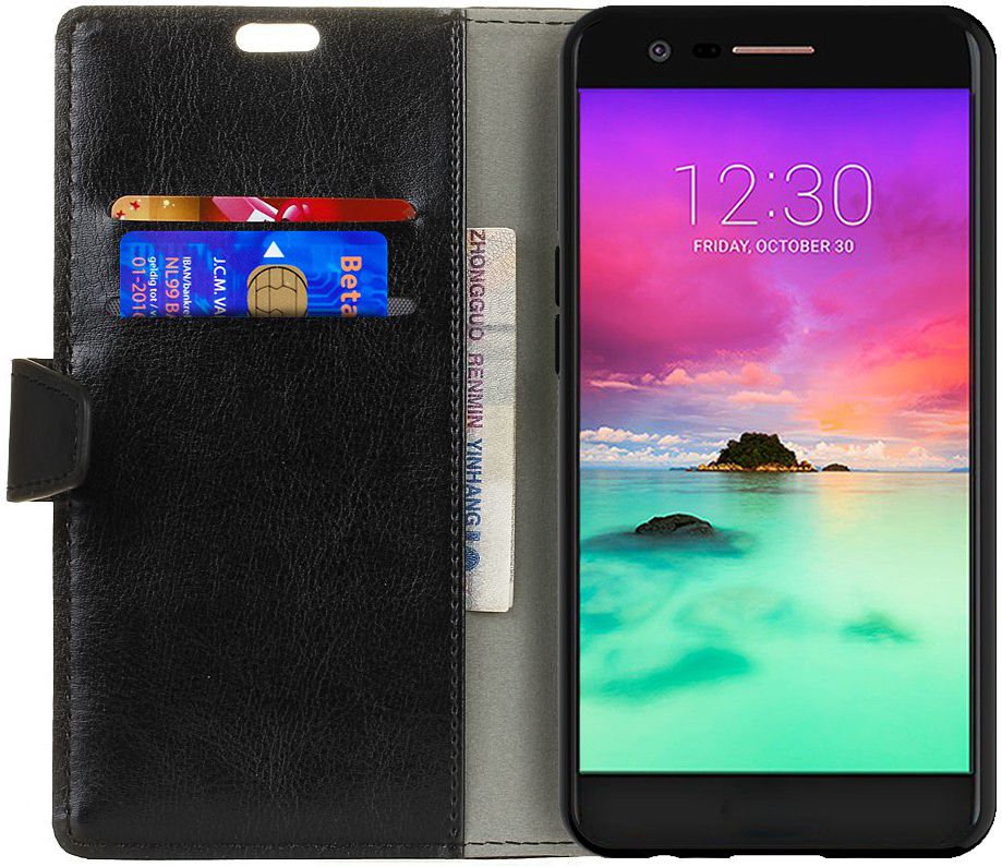 LG K10 (2017) Portemonnee Hoesje met Standaard Zwart afbeelding 1