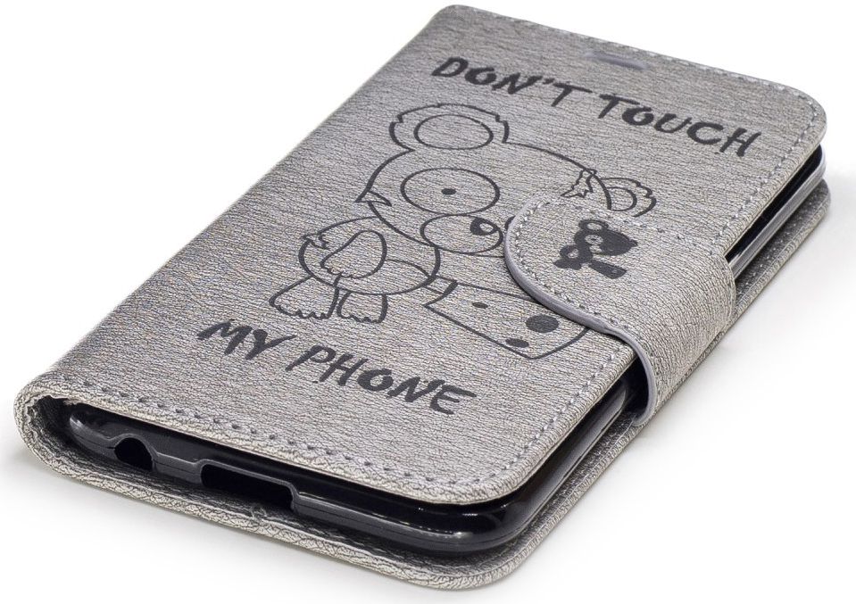 LG K10 (2017) Portemonnee Flip Hoesje Beer Dont Touch Grijs afbeelding 7