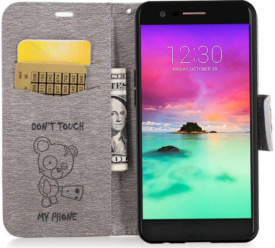 LG K10 (2017) Portemonnee Flip Hoesje Beer Dont Touch Grijs afbeelding 2