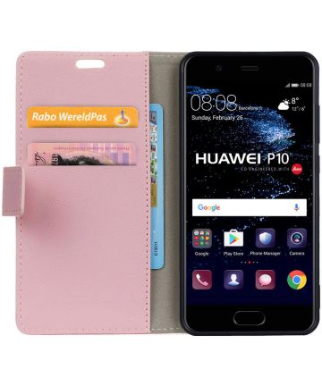 Huawei P10 Stijlvol Portemonnee Hoesje Roze Hoesjes