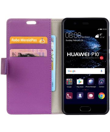 Huawei P10 Stijlvol Portemonnee Hoesje Paars Hoesjes