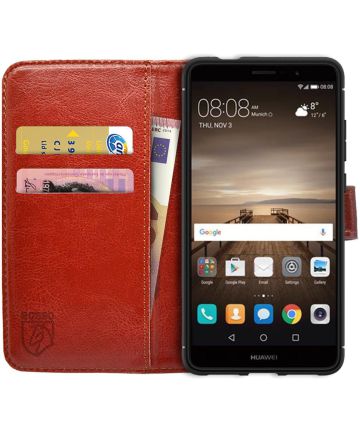 Rosso Huawei Mate 9 Hoesje Premium Book Cover Bruin Hoesjes