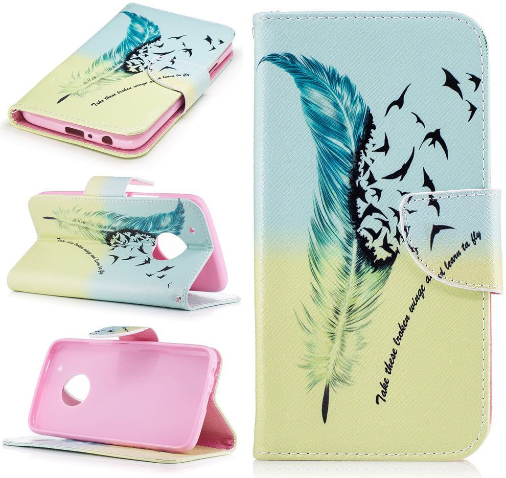 Motorola Moto G5 Plus Portemonnee Hoesje Feathers afbeelding 6