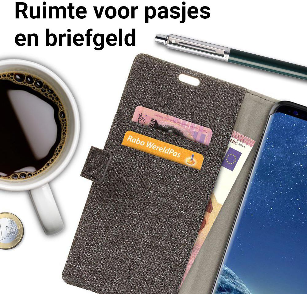 Samsung Galaxy S8 Linnen Portemonnee Hoesje Zwart afbeelding 3