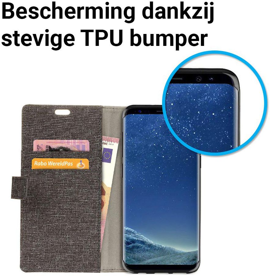 Samsung Galaxy S8 Linnen Portemonnee Hoesje Zwart afbeelding 4