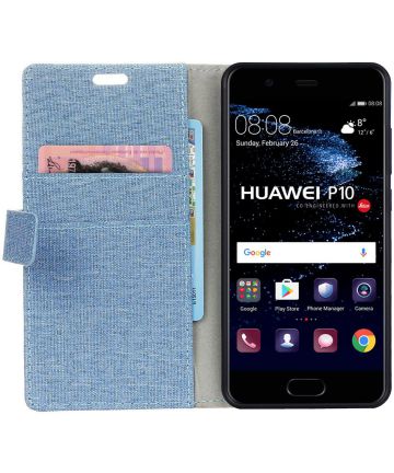 Huawei P10 Linnen Portemonnee Hoesje Blauw Hoesjes