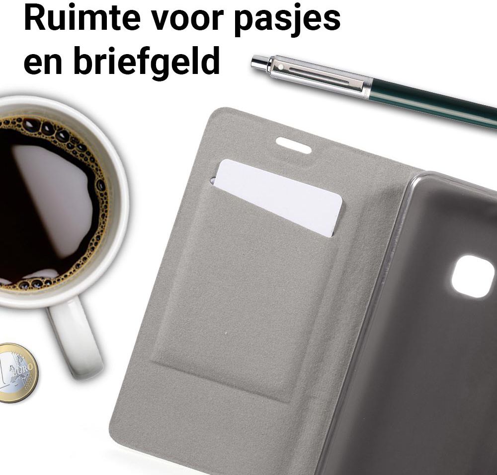 Huawei P10 Lite Linnen Portemonnee Hoesje Zwart afbeelding 2