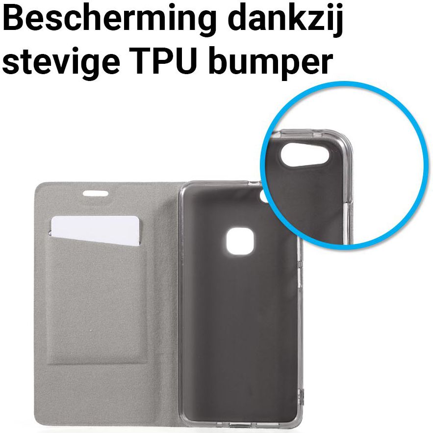Huawei P10 Lite Linnen Portemonnee Hoesje Zwart afbeelding 4