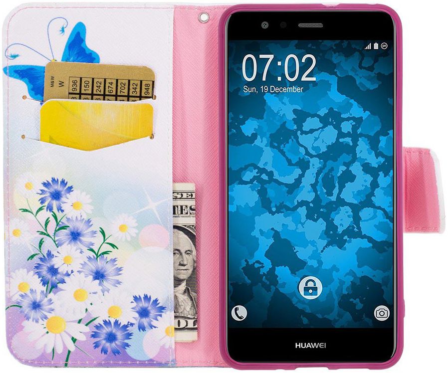 Huawei P10 Lite Portemonnee Hoesje Blauwe Vlinders afbeelding 2
