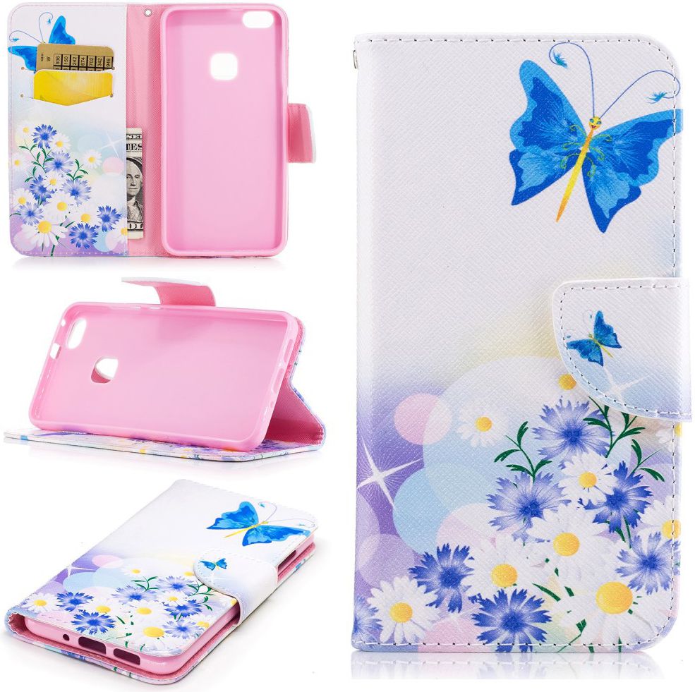 Huawei P10 Lite Portemonnee Hoesje Blauwe Vlinders afbeelding 5