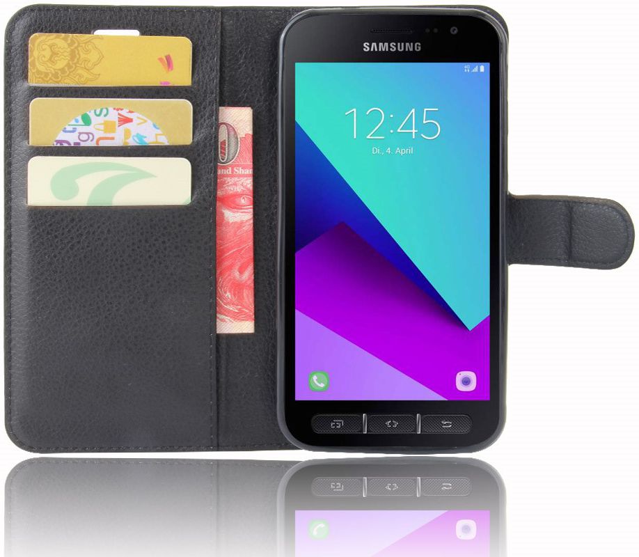 Samsung Galaxy Xcover 4/4s Lychee Portemonnee Hoesje Zwart afbeelding 1