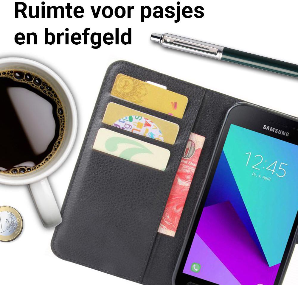 Samsung Galaxy Xcover 4/4s Lychee Portemonnee Hoesje Zwart afbeelding 6