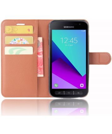 Samsung Galaxy Xcover 4 Lychee Portemonnee Hoesje Bruin Hoesjes