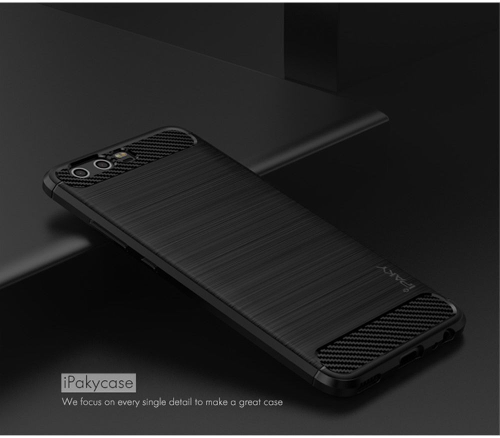 IPAKY Geborsteld TPU Hoesje Huawei P10 Zwart afbeelding 2