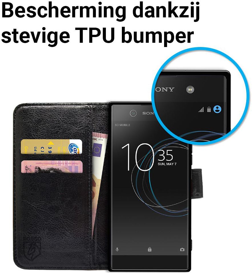 Rosso Sony Xperia XA1 Ultra Hoesje Premium Book Cover Zwart afbeelding 5