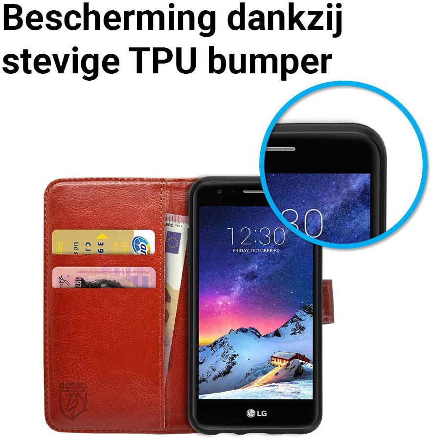 Rosso LG K8 2017 Hoesje Premium Book Cover Bruin afbeelding 7
