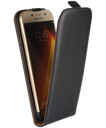 Echt Leren Verticale Samsung Galaxy A3 (2017) Flip Hoesje Zwart Hoesjes
