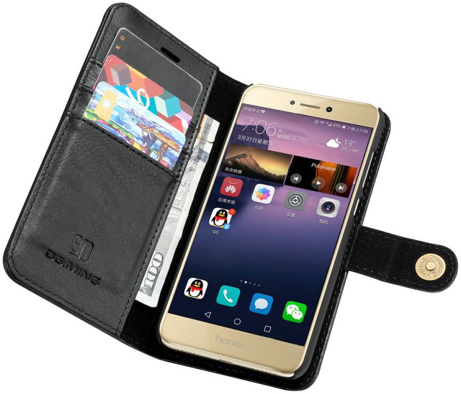 Huawei P8 Lite (2017) Echt Leren Portemonnee Hoesje Zwart afbeelding 2
