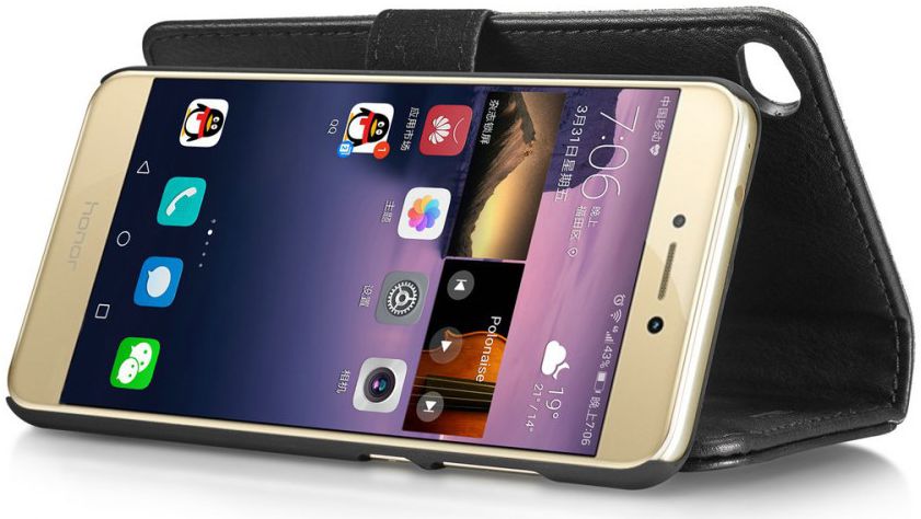 Huawei P8 Lite (2017) Echt Leren Portemonnee Hoesje Zwart afbeelding 4