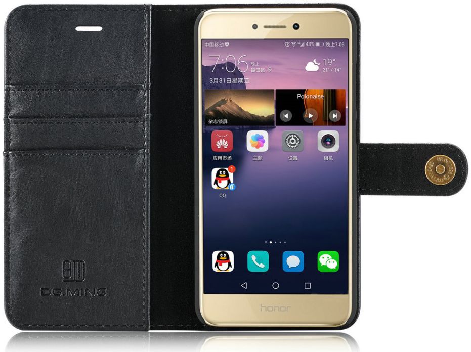 Huawei P8 Lite (2017) Echt Leren Portemonnee Hoesje Zwart afbeelding 7