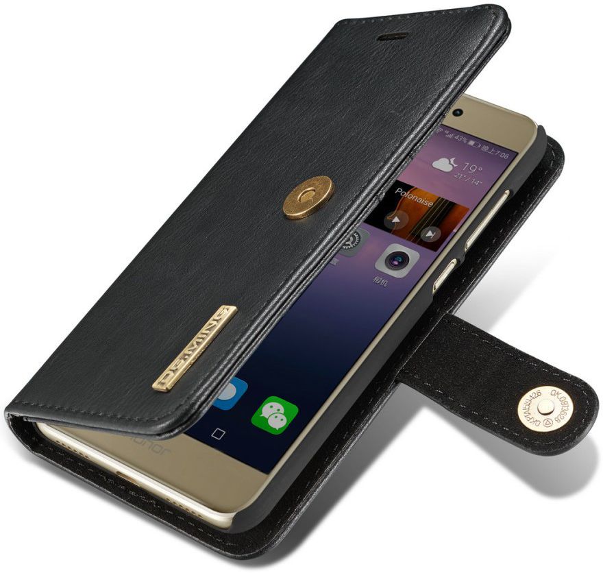 Huawei P8 Lite (2017) Echt Leren Portemonnee Hoesje Zwart afbeelding 1