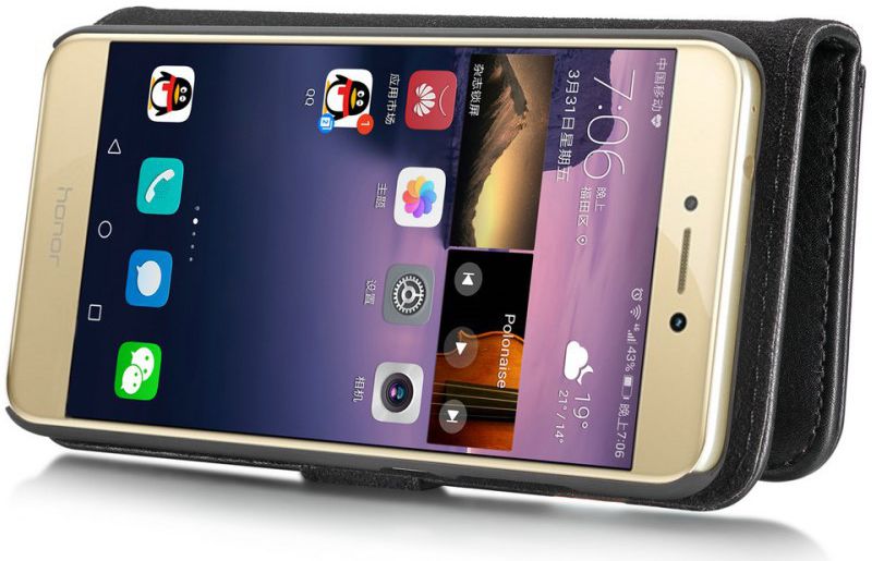 Huawei P8 Lite (2017) Echt Leren Portemonnee Hoesje Zwart afbeelding 9