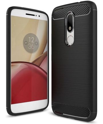 Motorola Moto M Geborsteld TPU Hoesje Zwart Hoesjes
