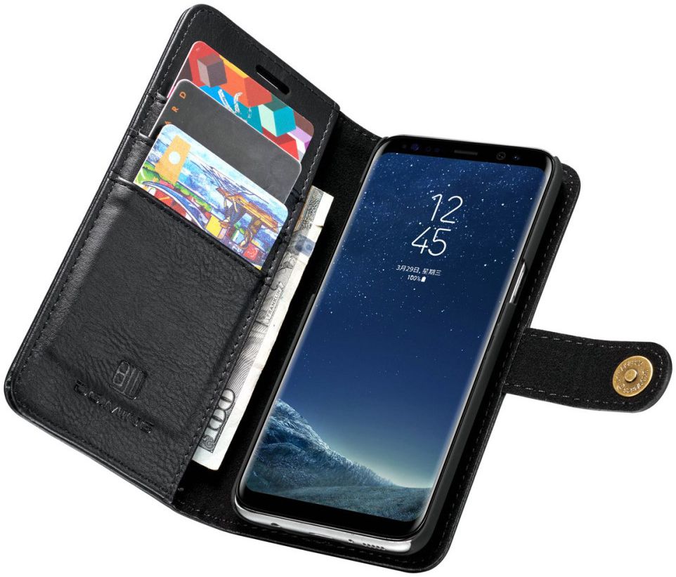Samsung Galaxy S8 Plus Echt Leren Portemonnee Hoesje Zwart afbeelding 1
