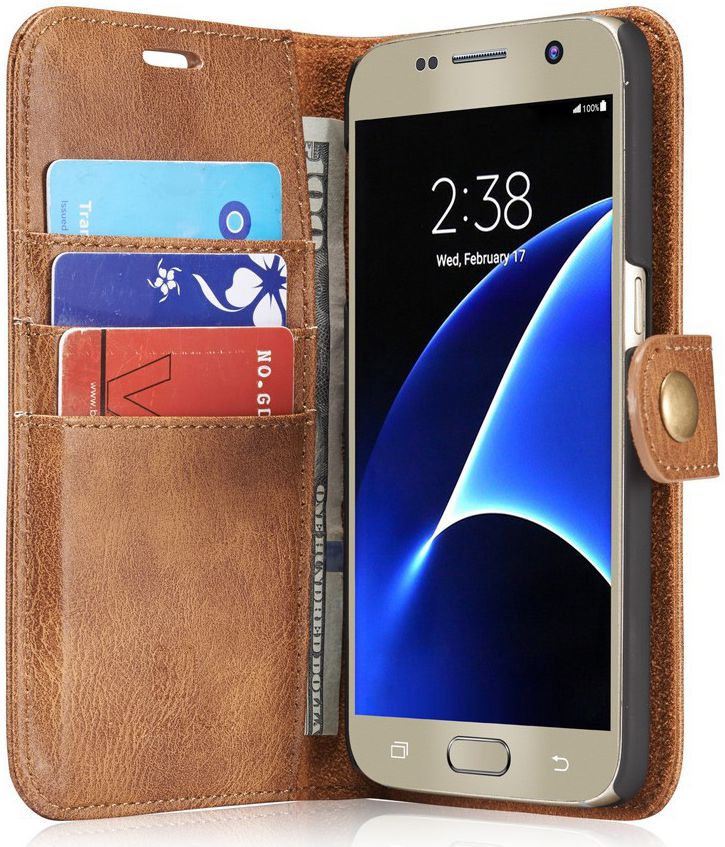 binnenkomst dun wapen Samsung Galaxy S7 Echt Leren Portemonnee Hoesje Bruin | GSMpunt.nl