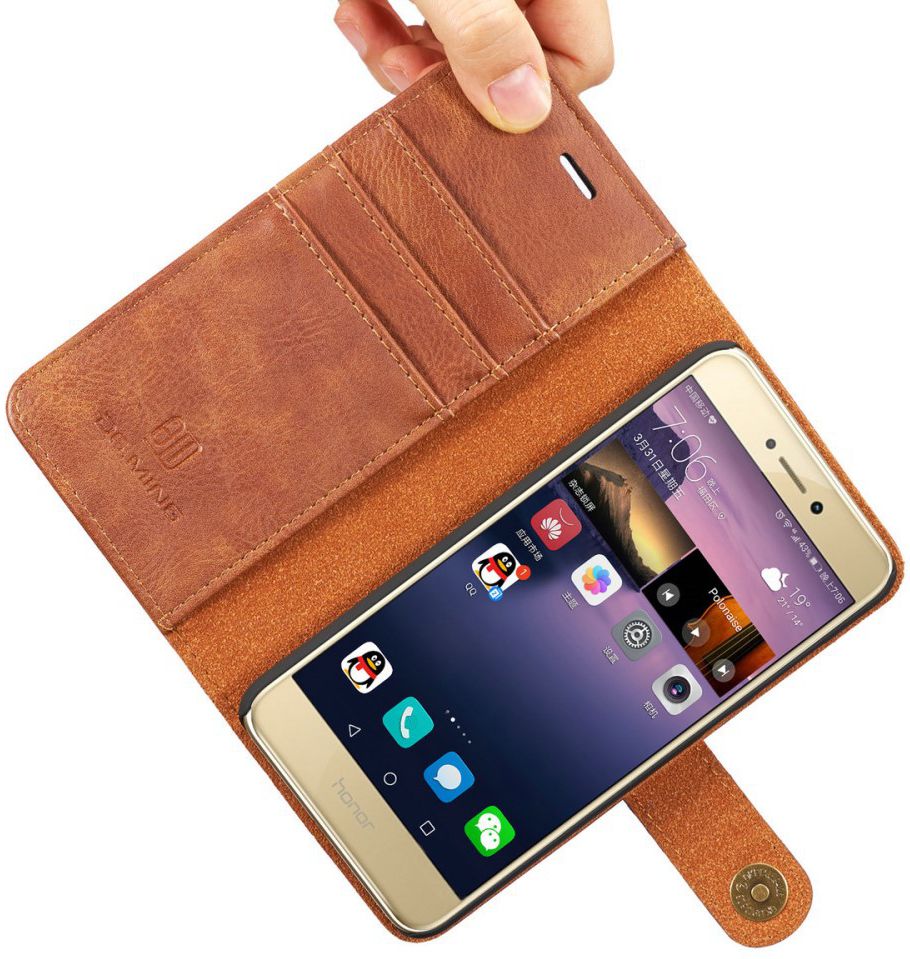 Huawei P8 Lite (2017) Echt Leren Portemonnee Hoesje Bruin afbeelding 2