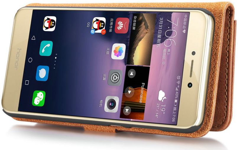Huawei P8 Lite (2017) Echt Leren Portemonnee Hoesje Bruin afbeelding 7