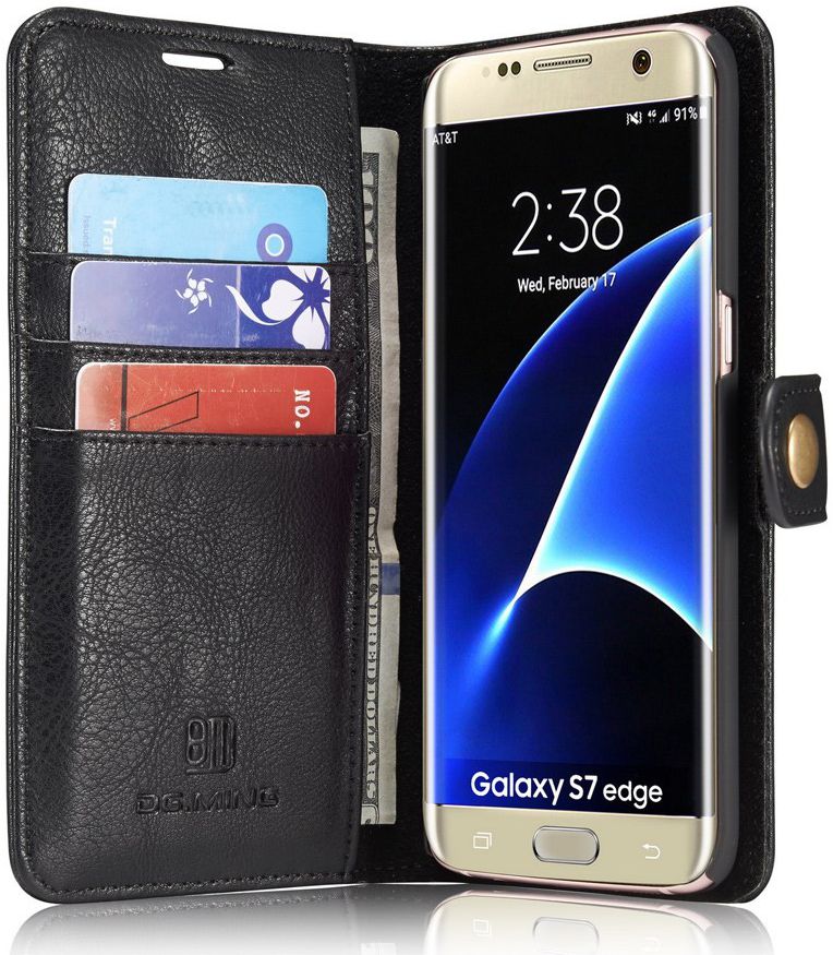 Samsung Galaxy S7 Edge Echt Leren Portemonnee Hoesje Zwart afbeelding 1