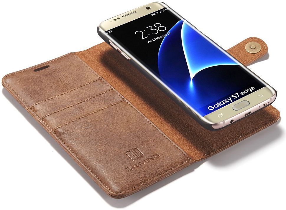 Samsung Galaxy S7 Edge Echt Leren Portemonnee Hoesje Bruin afbeelding 2