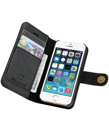 Apple iPhone 5/5s/SE Echt Leren Portemonnee Hoesje Zwart Hoesjes