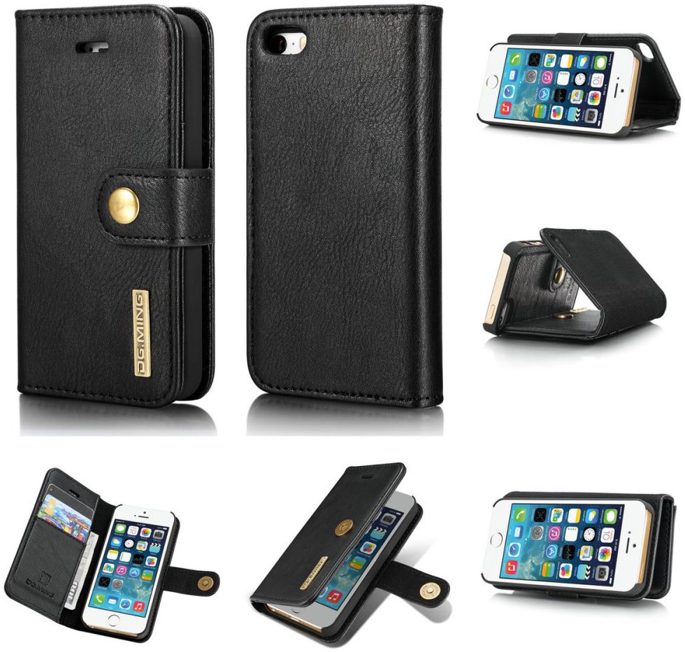 DG Ming Apple iPhone 5/5s/SE Echt Leren Portemonnee Hoesje Zwart afbeelding 2