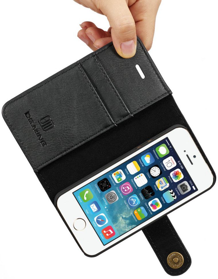 DG Ming Apple iPhone 5/5s/SE Echt Leren Portemonnee Hoesje Zwart afbeelding 3
