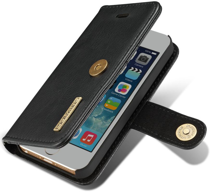 DG Ming Apple iPhone 5/5s/SE Echt Leren Portemonnee Hoesje Zwart afbeelding 4