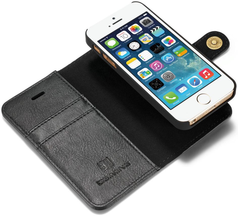 DG Ming Apple iPhone 5/5s/SE Echt Leren Portemonnee Hoesje Zwart afbeelding 5
