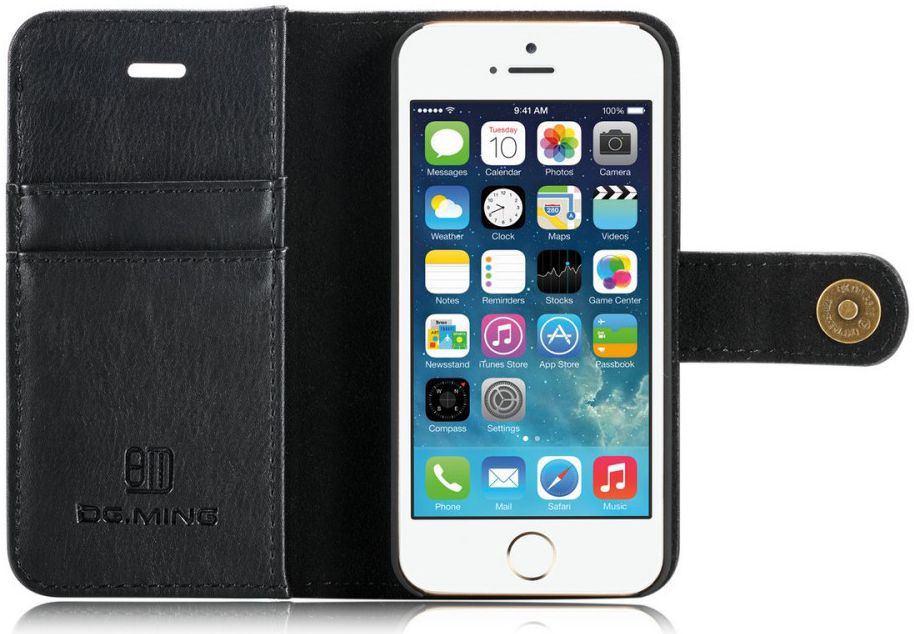DG Ming Apple iPhone 5/5s/SE Echt Leren Portemonnee Hoesje Zwart afbeelding 6