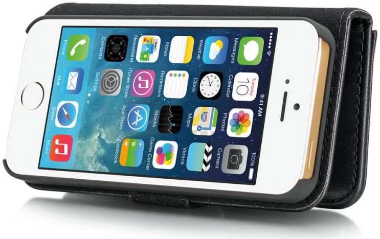 DG Ming Apple iPhone 5/5s/SE Echt Leren Portemonnee Hoesje Zwart afbeelding 9