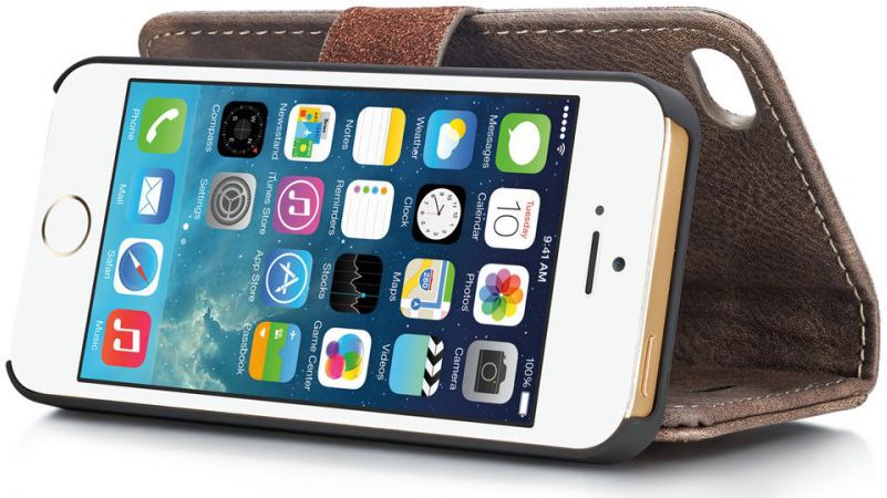 DG Ming Apple iPhone 5/5s/SE Echt Leren Portemonnee Hoesje Coffee afbeelding 12