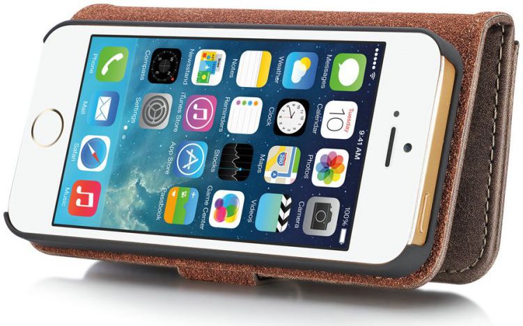 DG Ming Apple iPhone 5/5s/SE Echt Leren Portemonnee Hoesje Coffee afbeelding 13