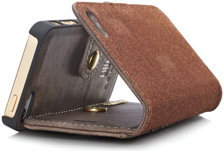 DG Ming Apple iPhone 5/5s/SE Echt Leren Portemonnee Hoesje Coffee afbeelding 14